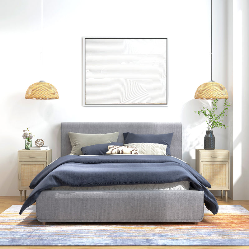 Set 2 Comodini per Camera da Letto con Cassetto e Anta 40x40x68,5 cm in Rattan Stile Boho Naturale