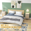 Set 2 Comodini per Camera da Letto con Cassetto e Anta 40x40x68,5 cm in Rattan Stile Boho Naturale