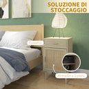 Set 2 Comodini per Camera da Letto con Cassetto e Anta 40x40x68,5 cm in Rattan Stile Boho Naturale