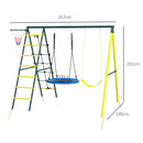 Set Altalene da Giardino Rotonda e Classica con Corda e Canestro 267x180x202 cm in Acciaio Giallo Verde e Blu