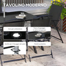 Set Tavolo con Top in Vetro 6 Sedie Pieghevoli e Ombrellone a Manovella da Giardino in Metallo e Rete Grigio e Nero