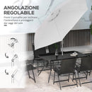 Set Tavolo con Top in Vetro 6 Sedie Pieghevoli e Ombrellone a Manovella da Giardino in Metallo e Rete Grigio e Nero