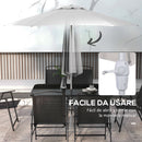 Set Tavolo con Top in Vetro 6 Sedie Pieghevoli e Ombrellone a Manovella da Giardino in Metallo e Rete Grigio e Nero