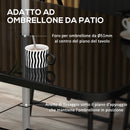 Set Tavolo con Top in Vetro 6 Sedie Pieghevoli e Ombrellone a Manovella da Giardino in Metallo e Rete Grigio e Nero