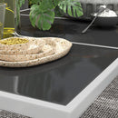 Set Tavolo con Top in Vetro 6 Sedie Impilabili da Giardino in Acciaio e Textilene Nero