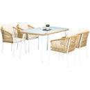Set Tavolo con Top in Vetro 4 Sedie Impilabili da Giardino in Rattan PE e Alluminio Giallo