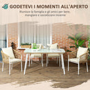 Set Tavolo con Top in Vetro 4 Sedie Impilabili da Giardino in Rattan PE e Alluminio Giallo