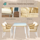 Set Tavolo con Top in Vetro 4 Sedie Impilabili da Giardino in Rattan PE e Alluminio Giallo