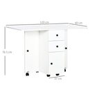 Tavolo a Ribalta per 6 Persone max con 2 Cassetti Armadietto e Ripiano 120x60x76,5 cm in Truciolato Bianco