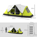 Tenda da Campeggio 4 posti con 2 Spazi Separati 450x215Px180 cm in Poliestere e Fibra di Vetro Verde