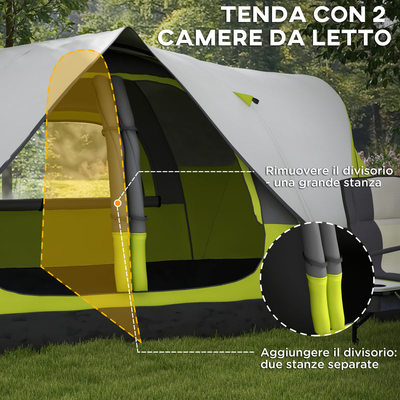 Tenda da Campeggio 4 posti con 2 Spazi Separati 450x215Px180 cm in Poliestere e Fibra di Vetro Verde