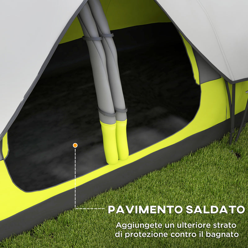 Tenda da Campeggio 4 posti con 2 Spazi Separati 450x215Px180 cm in Poliestere e Fibra di Vetro Verde