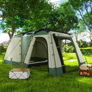 Tenda da Campeggio 4 Posti Impermeabile con Zona Notte e Zona Giorno 460x300x200 cm in Poliestere Verde