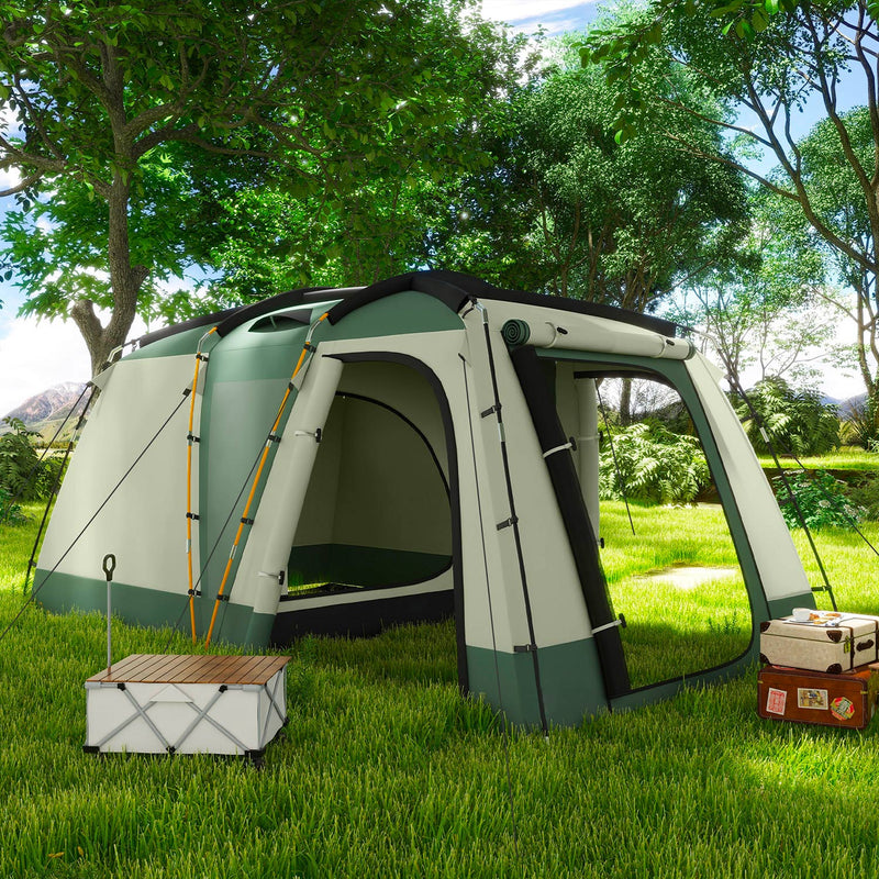 Tenda da Campeggio 4 Posti Impermeabile con Zona Notte e Zona Giorno 460x300x200 cm in Poliestere Verde