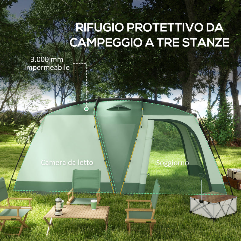 Tenda da Campeggio 4 Posti Impermeabile con Zona Notte e Zona Giorno 460x300x200 cm in Poliestere Verde