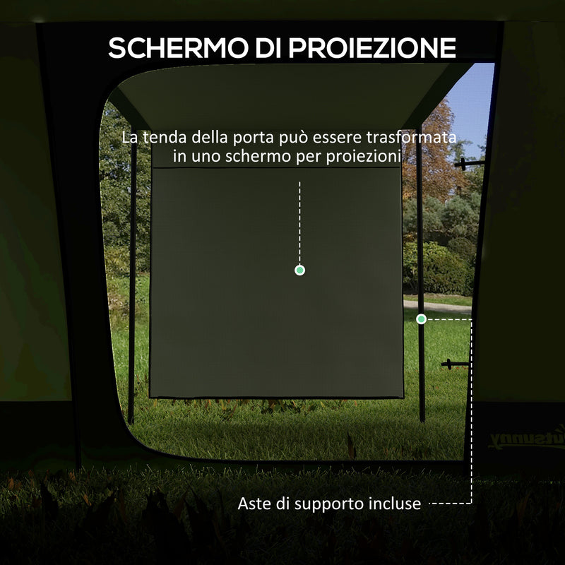 Tenda da Campeggio 4 Posti Impermeabile con Zona Notte e Zona Giorno 460x300x200 cm in Poliestere Verde