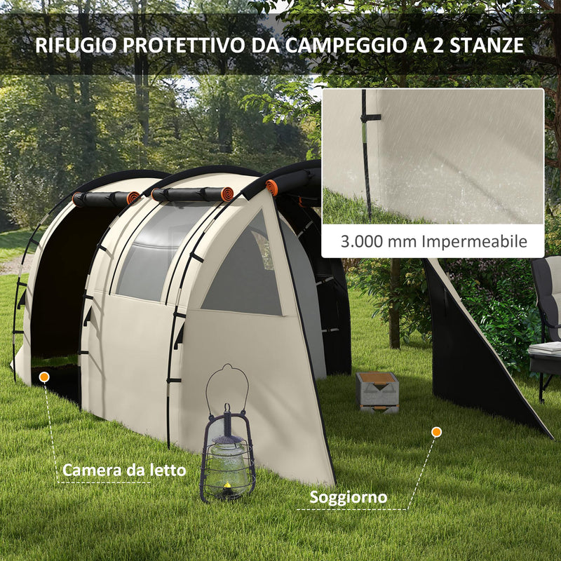 Tenda da Campeggio 4-5 Persone con Copertura Oscurante 460x230x180 cm Impermeabile con Borsa di Trasporto in Poliestere Kaki