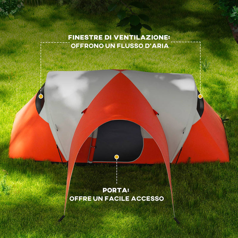 Tenda da Campeggio 5-6 Posti con Portico 550x300x198 cm Impermeabile con Borsa di Trasporto in Poliestere Arancione