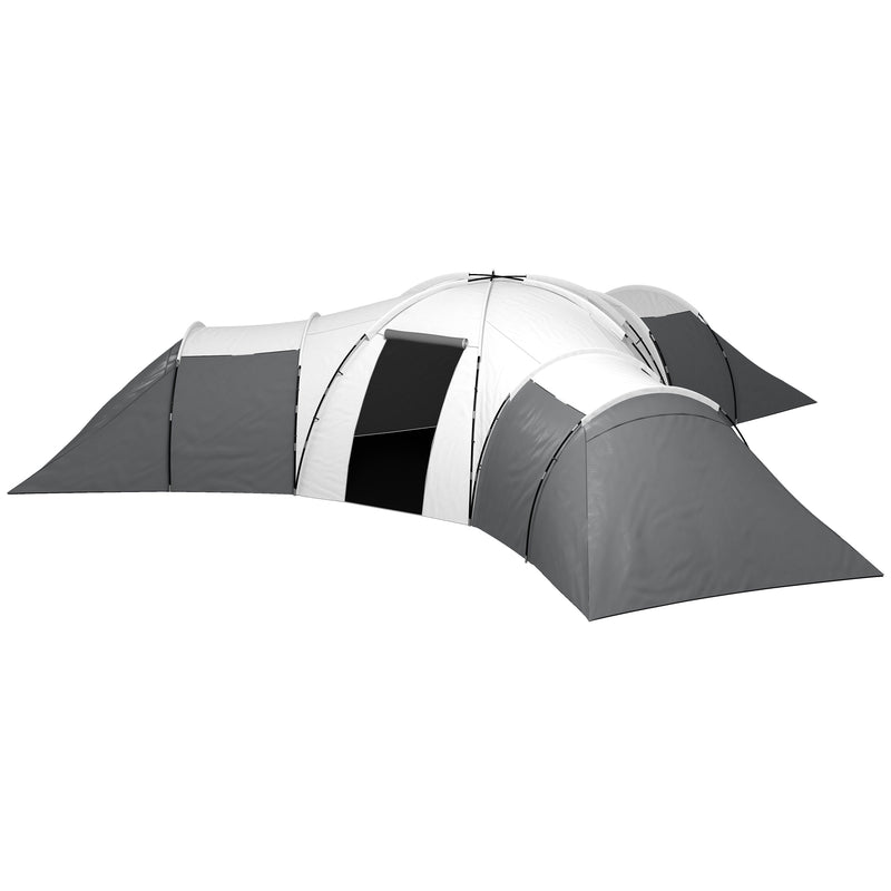 Tenda da Campeggio 6 Posti Impermeabile con 3 Aree Notte Soggiorno e Portico in tessuto Oxford Grigio