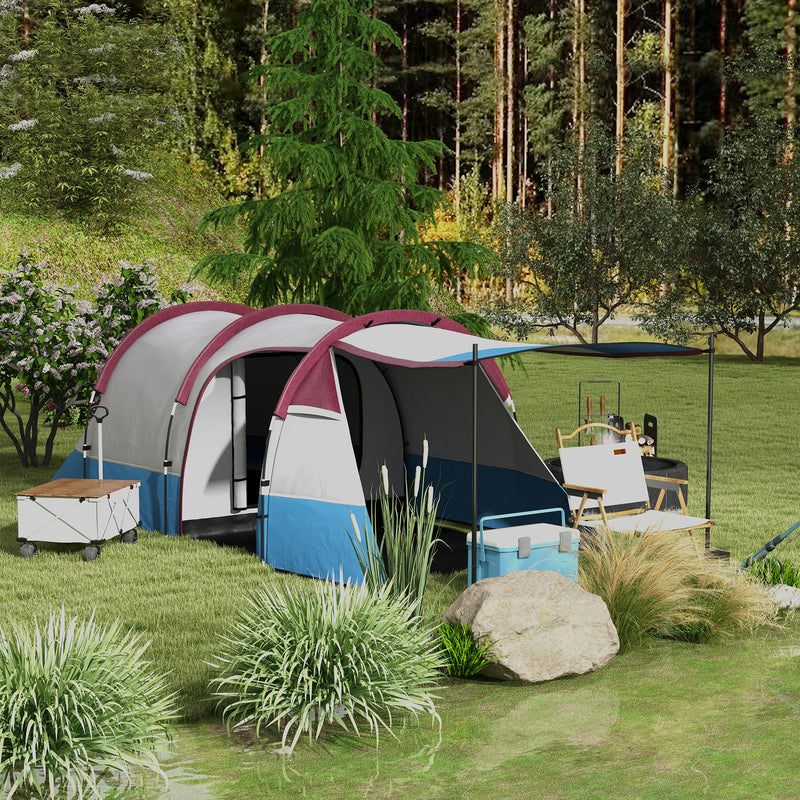 Tenda da Campeggio Impermeabile con 2 Aree e 3 Ingressi 420x200x150 cm in Poliestere e Fibra di Vetro Rosso