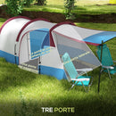 Tenda da Campeggio Impermeabile con 2 Aree e 3 Ingressi 420x200x150 cm in Poliestere e Fibra di Vetro Rosso