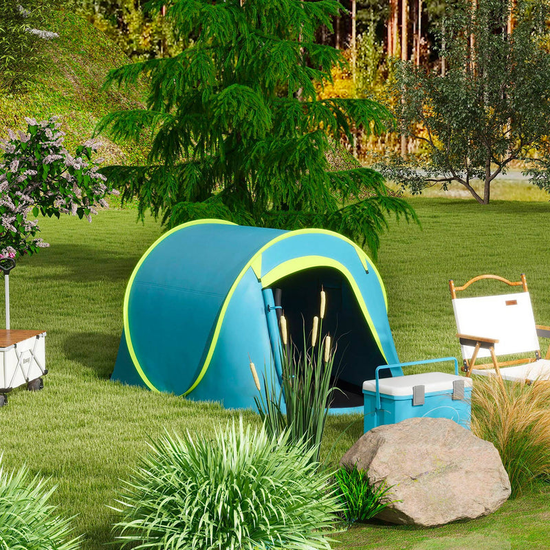 Tenda da Campeggio Pop Up Impermeabile con Accessori e Borsa di Trasporto 245x148x105 cm in Poliestere Blu