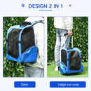 Trasportino Zaino 2 in 1 per Cani e Gatti 42x25x55 cm con Tasche e Maniglia Telescopica Blu