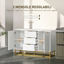 Mobile Credenza 3 Cassetti 2 Ante 120x40x76 cm in MDF e Metallo Bianco