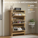Scarpiera Slim per 18 Paia di Scarpe 72x26x112 cm 3 Cassetti con 2 Ripiani Regolabili e Rimovibili Naturale      