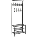 Stand Appendiabiti con scarpiera 65x29xH190 cm per corridoio 3 ripiani Nero