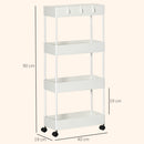 Carrello Cucina a 4 Ripiani 40x19x90 cm con Ganci su Ruote Girevoli in Acciaio e Plastica Bianco      