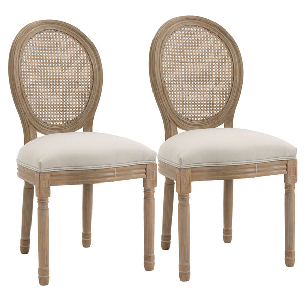 sconto Lot de 2 Chaises Rembourrées 49x56x96 cm en Bois et Tissu Blanc