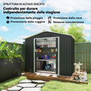 Casetta da Giardino 213x130x185 cm con Prese d'Aria e Doppia Porta Scorrevole in Metallo Grigio Scuro