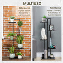 Scaletta Portavasi a 5 Livelli per Interni ed Esterni 40x22x113 cm in MDF e Acciaio Nero