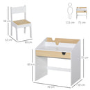 Set Scrivania e Sedia per Bambini con Cassetto e Scaffale in MDF Bianco e Legno      