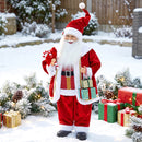 Babbo Natale Animato a Batteria 48x22x120 cm con Musica e Movimento Regali e Bastoncino di Zucchero in Velluto      