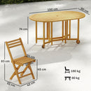 Set 7 Pezzi da Pranzo con Tavolo Estensibile a Ribalta 150x90x74 cm e 6 Sedie Pieghevoli in Legno Naturale      