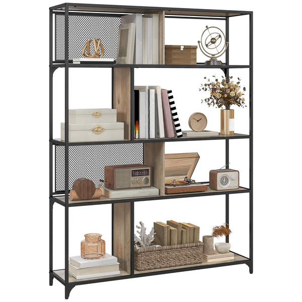 prezzo Libreria Design Industriale a 5 Livelli Porta Metallica Scorrevole 120x30x161 cm in Legno e Acciaio Nero e Grigio