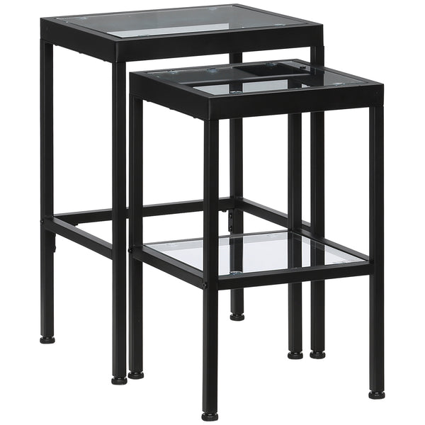 Set 2 Tavolini con Ripiano in Vetro e Struttura in Acciaio Nero sconto