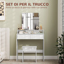 Consolle Trucco con Specchio Cassetti e Ripiani 75x38x135 cm Bianco   