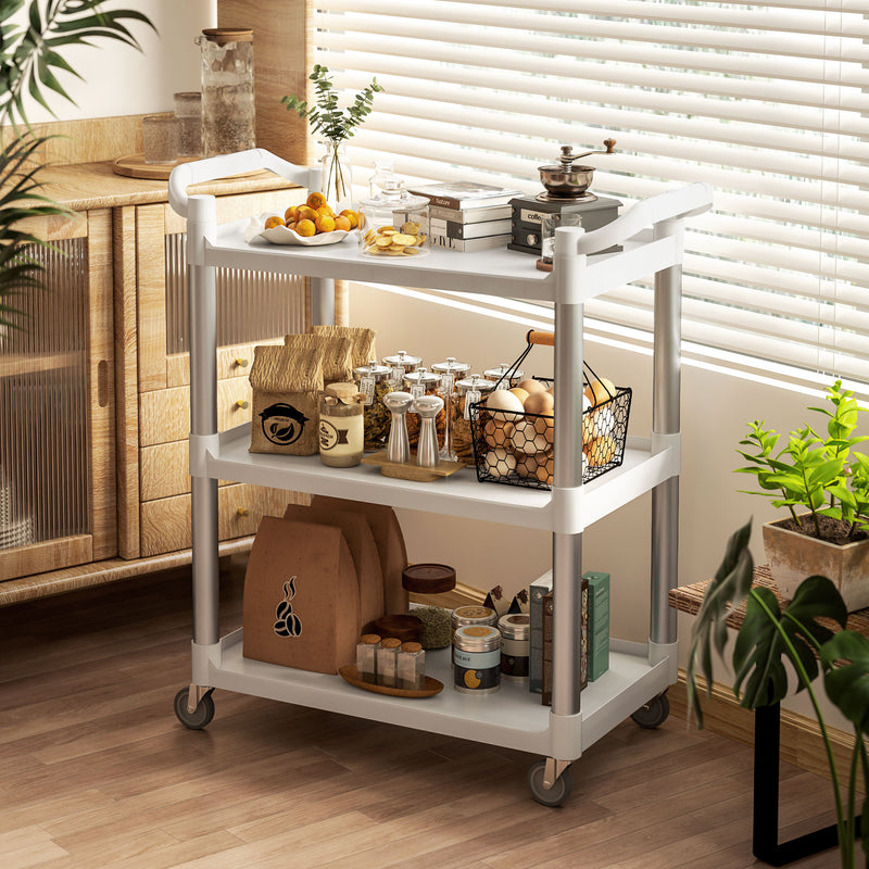 Carrello Portavivande 3 Livelli 88x44x93 cm Bianco e Argento  