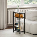 Tavolino da Salotto 40x18x62 cm Design Compatto 3 Ripiani in Vetro e Acciaio Nero 