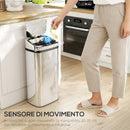 Bidone per Rifiuti da 40L con Sensore per Apertura e Chiusura Automatica 33x25x70 cm in ABS e Acciaio Inox Argento      
