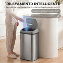 Pattumiera con Sensore 48 L 33x25x69 cm a Chiusura Morbida con Superficie Anti-impronte in Acciaio Inox e ABS Argento      