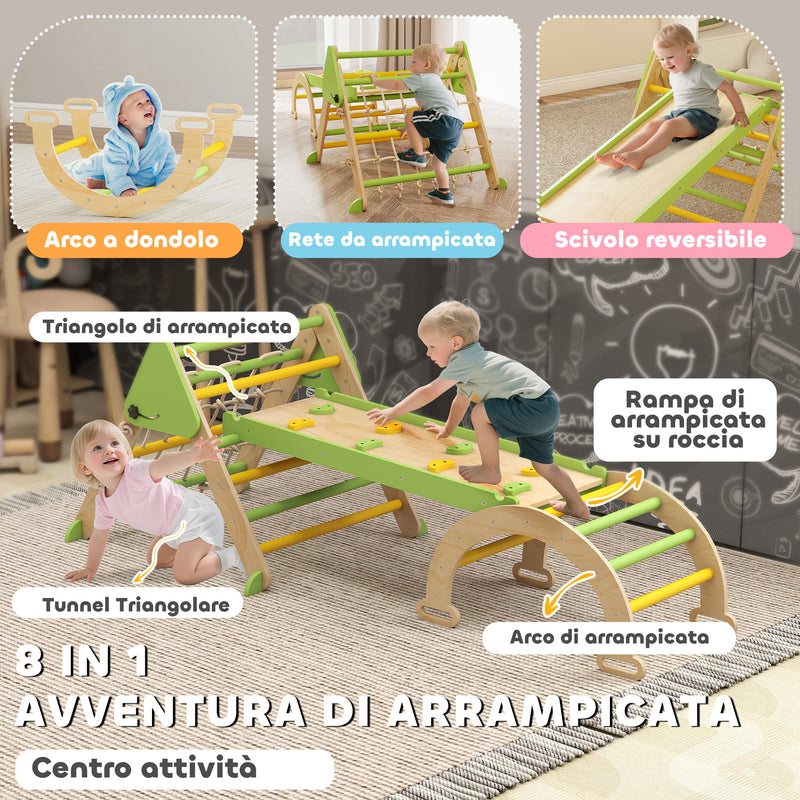Gioco per Bambini 8 in 1 con Triangolo Parete Liscia e Arco 191.5x74.5x63 cm in Legno di Pioppo e Pino       