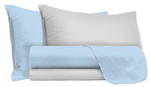 prezzo Lot de Draps Haut et Bas et Taies d'Oreiller Double Face Bleu Clair / Gris Clair Différentes Tailles