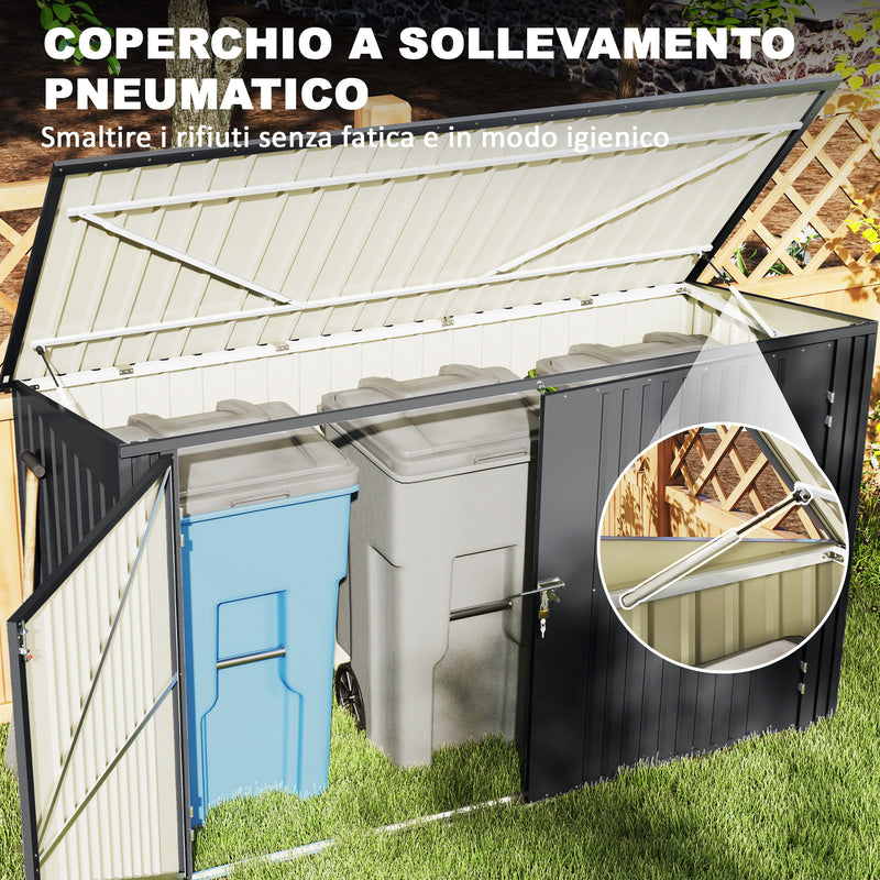 Copribidoni per 3 Cassonetti da 240L 233x105x118,5-133 cm con 2 Porte e Coperchio Grigio Scuro  