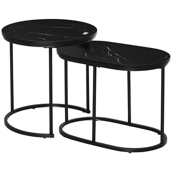 Set 2 Tavolini Sovrapponibili Ø50x50,5 cm e 60x36x43,5 cm con Piano Effetto Marmo Nero prezzo