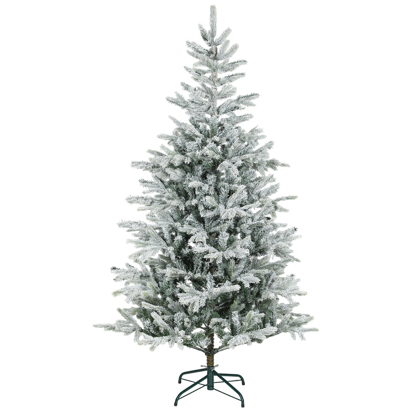 Albero di Natale Innevato Alto 180 cm con 1207 Rami Realistici e Base in Metallo Pieghevole Verde e Bianco      