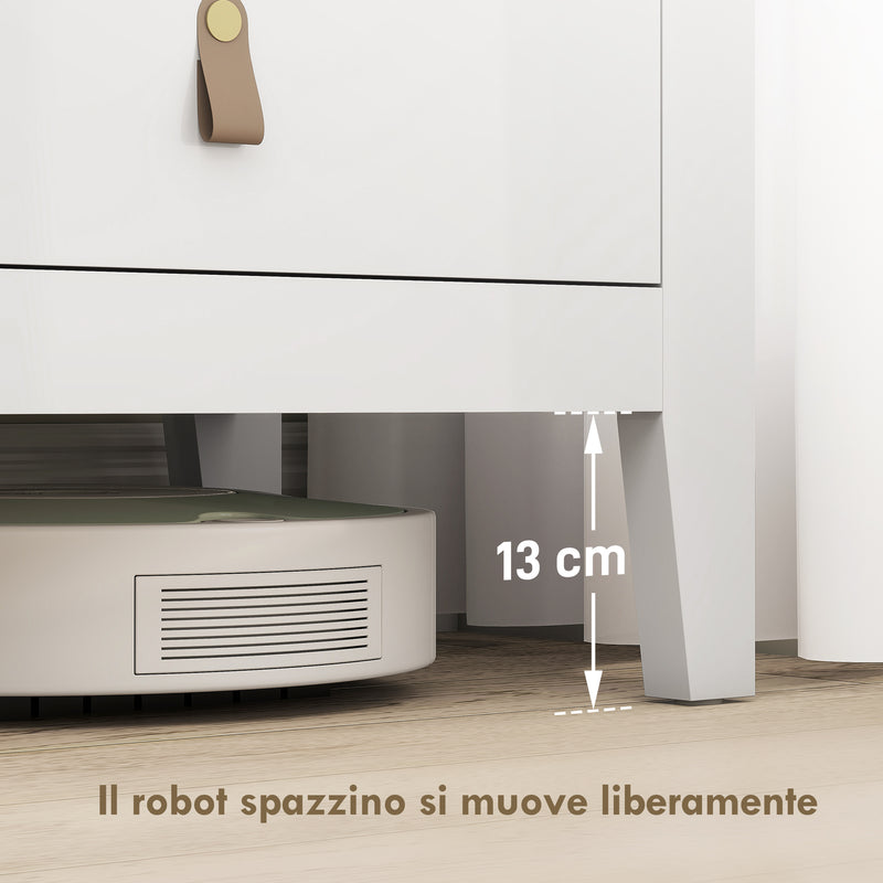 Cassettiera per Camera da Letto a 6 Cassetti 120x40x78 cm con Maniglie in Finta Pelle in Legno Bianco  